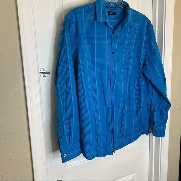 Men’s Alfani Regular Fit Button Down Plaid Shirt Turquoise Size XL - Picture 4 of 10